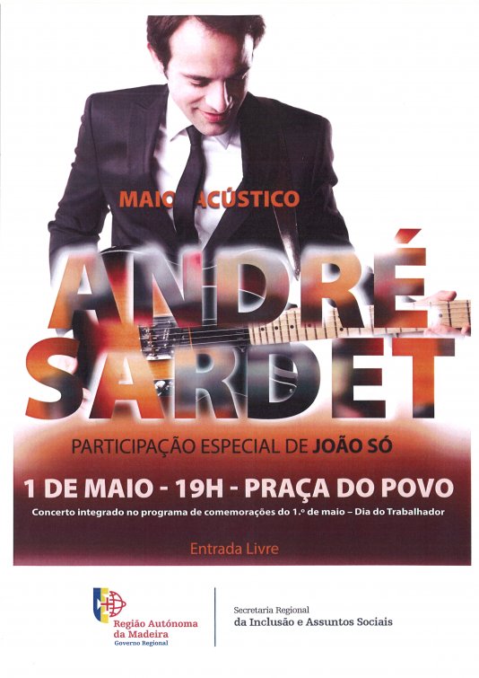  Concerto de André Sardet dia 1 de maio as 19h00 na Praça do Povo
