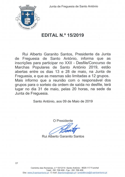 Inscrições/Reunião para Marchas Populares de Santo António 2019